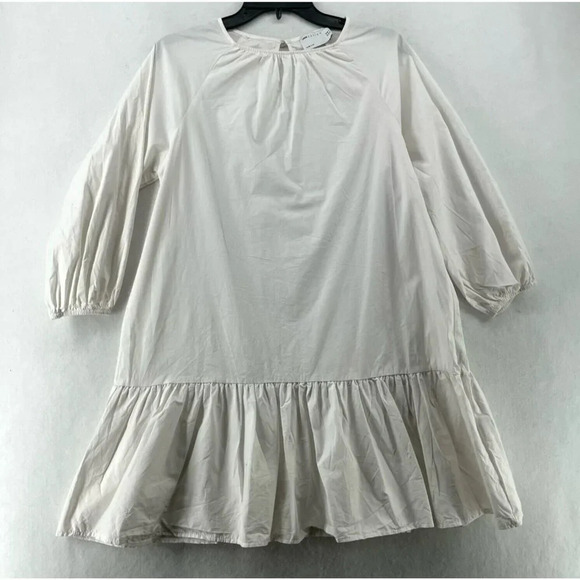 Asos Shift Dress Sz 6 White Round Neck 3/4 Puff Sleeves Peplum Drop Waisted - Picture 1 of 10